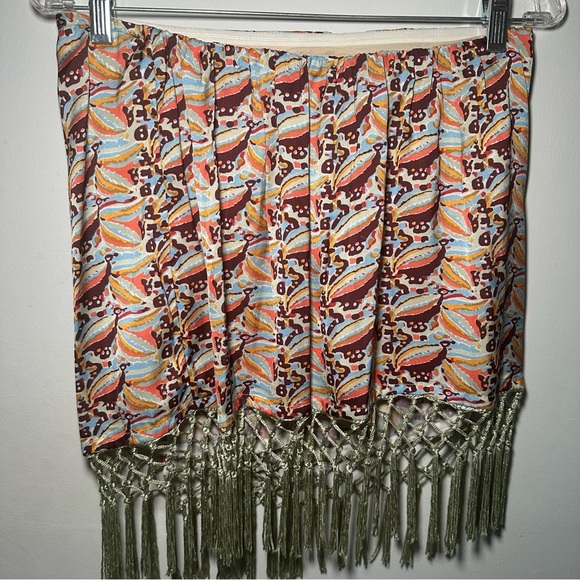 Anthropologie Colorful Tropical Beach Fringe Resortwear Mini Skirt Size M - Picture 13 of 15